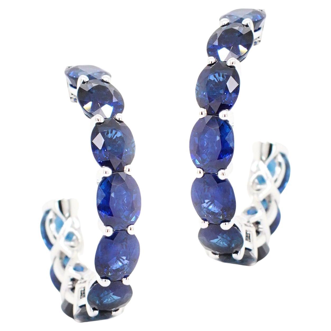 18K White Gold And Sapphire Loop Earrings 9.19 ct.