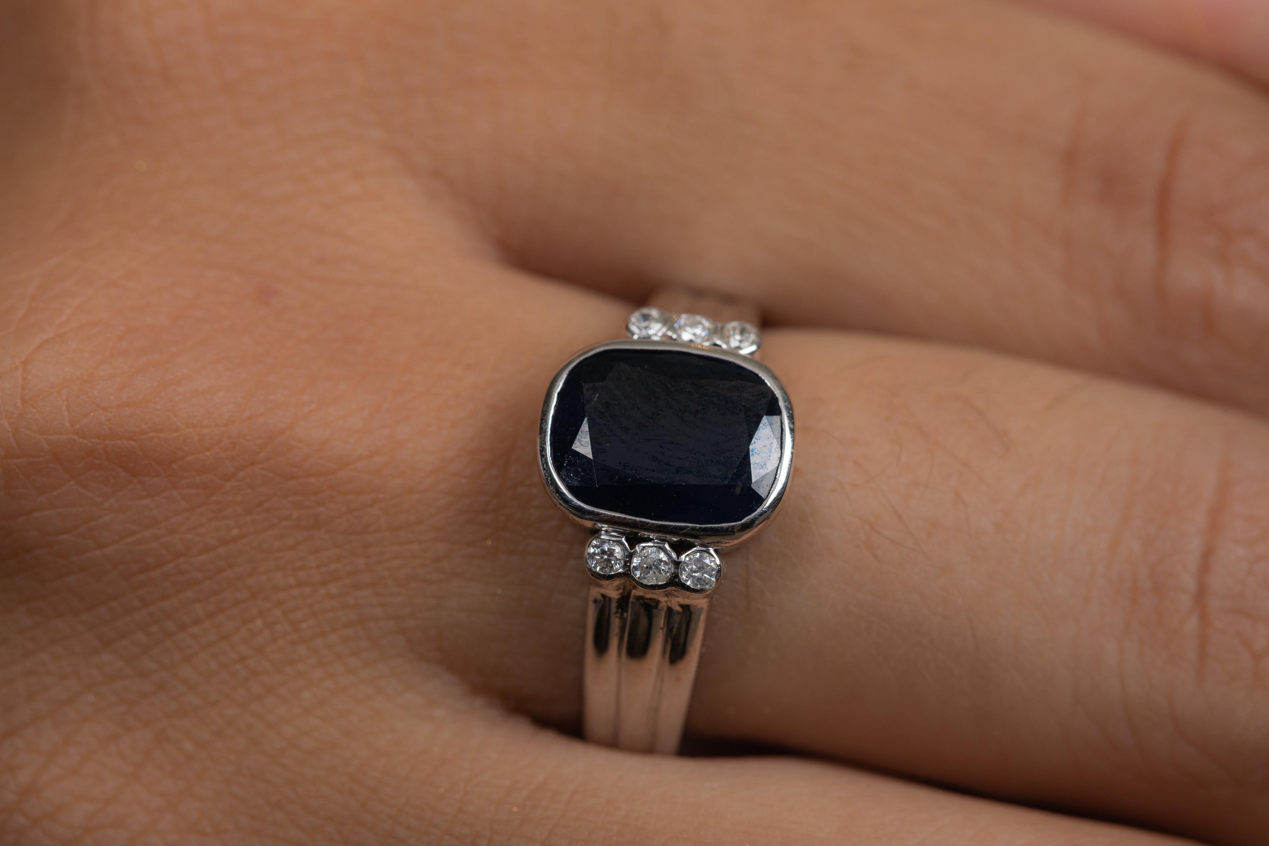 Modern 2.74 CTW Blue Sapphire Ring with Diamonds in 18k Solid White Gold  For Sale