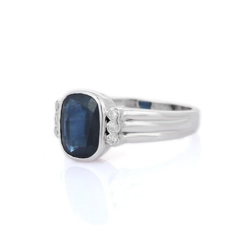 Women's 2.74 CTW Blue Sapphire Ring with Diamonds in 18k Solid White Gold  For Sale