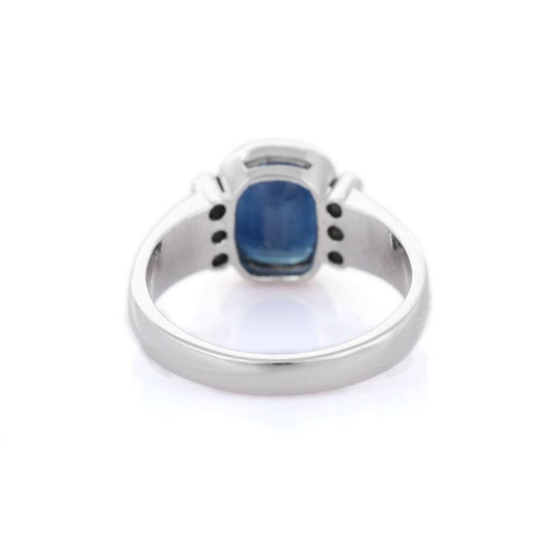 2.74 CTW Blue Sapphire Ring with Diamonds in 18k Solid White Gold  For Sale 3