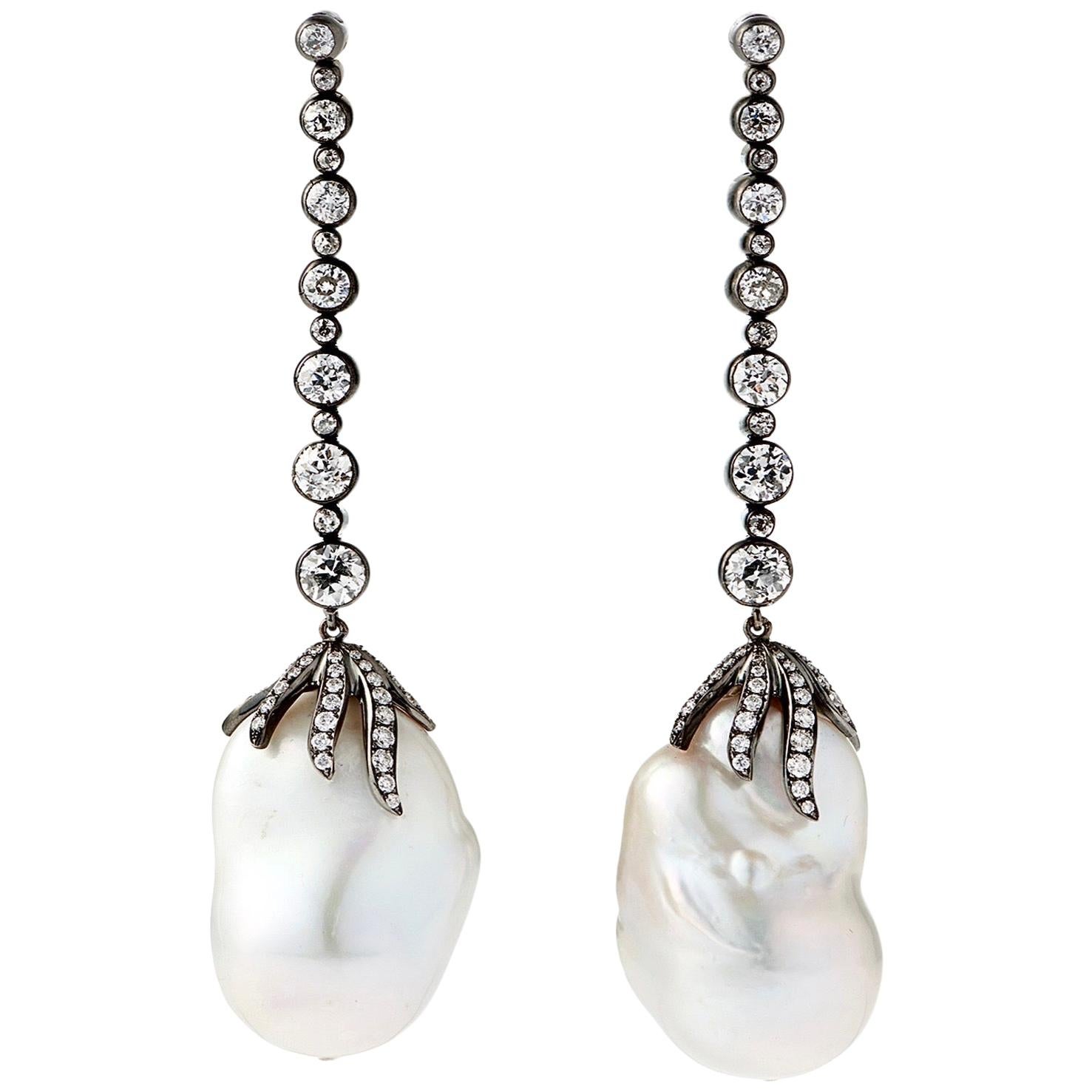Mindi Mond 6 Carat Diamond Detachable Freshwater Pearl Gold Silver Earrings