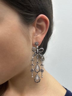 18K White Gold and Silver Top Rose Cut Diamond Drop Earrings