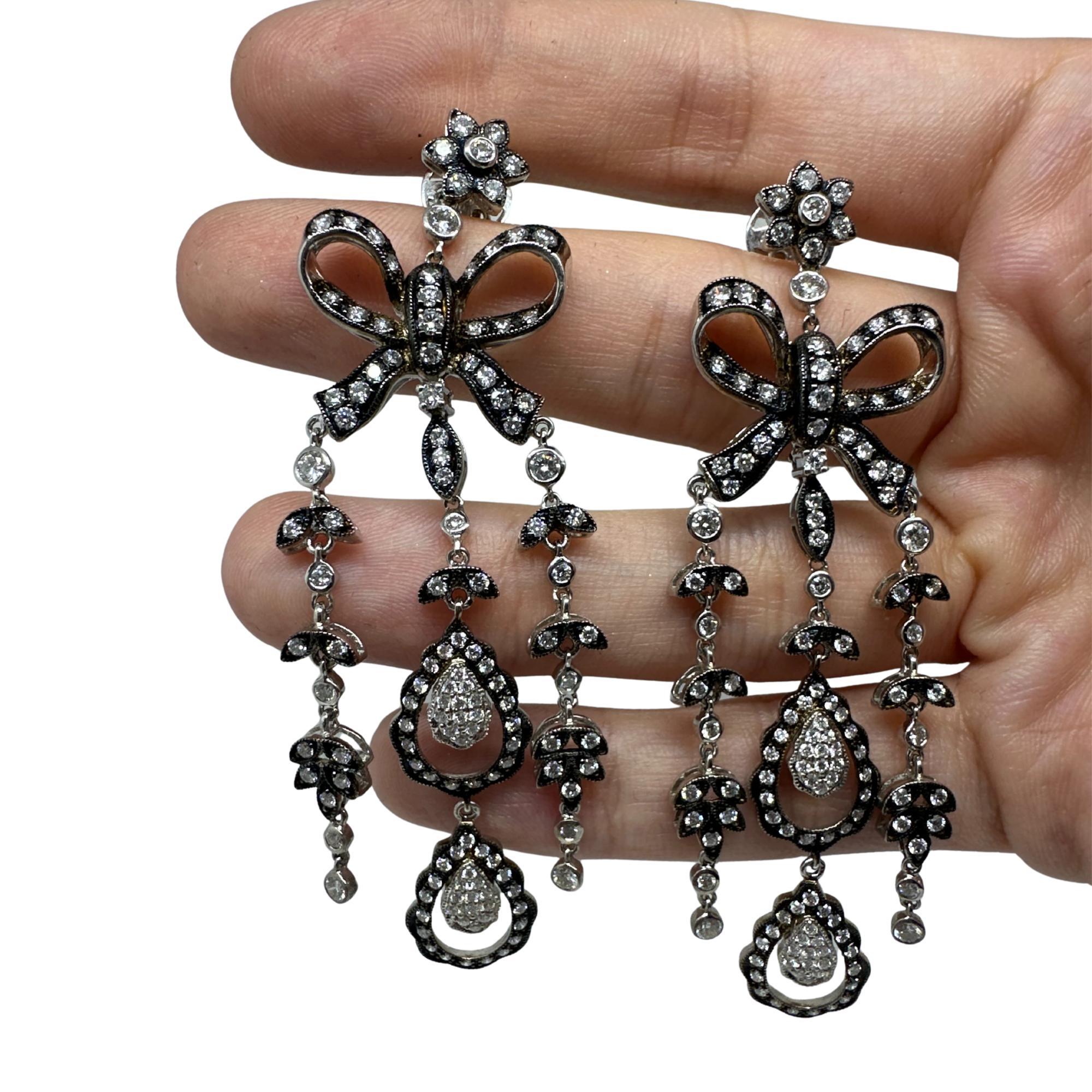 Boucles d'oreilles pendantes en or blanc et argent 18 carats avec diamant taille rose Pour femmes en vente