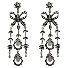 Boucles d'oreilles pendantes en or blanc et argent 18 carats avec diamant taille rose