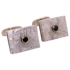 18k White Gold and Sterling Silver Square Meteorite and Black Diamond Cufflinks