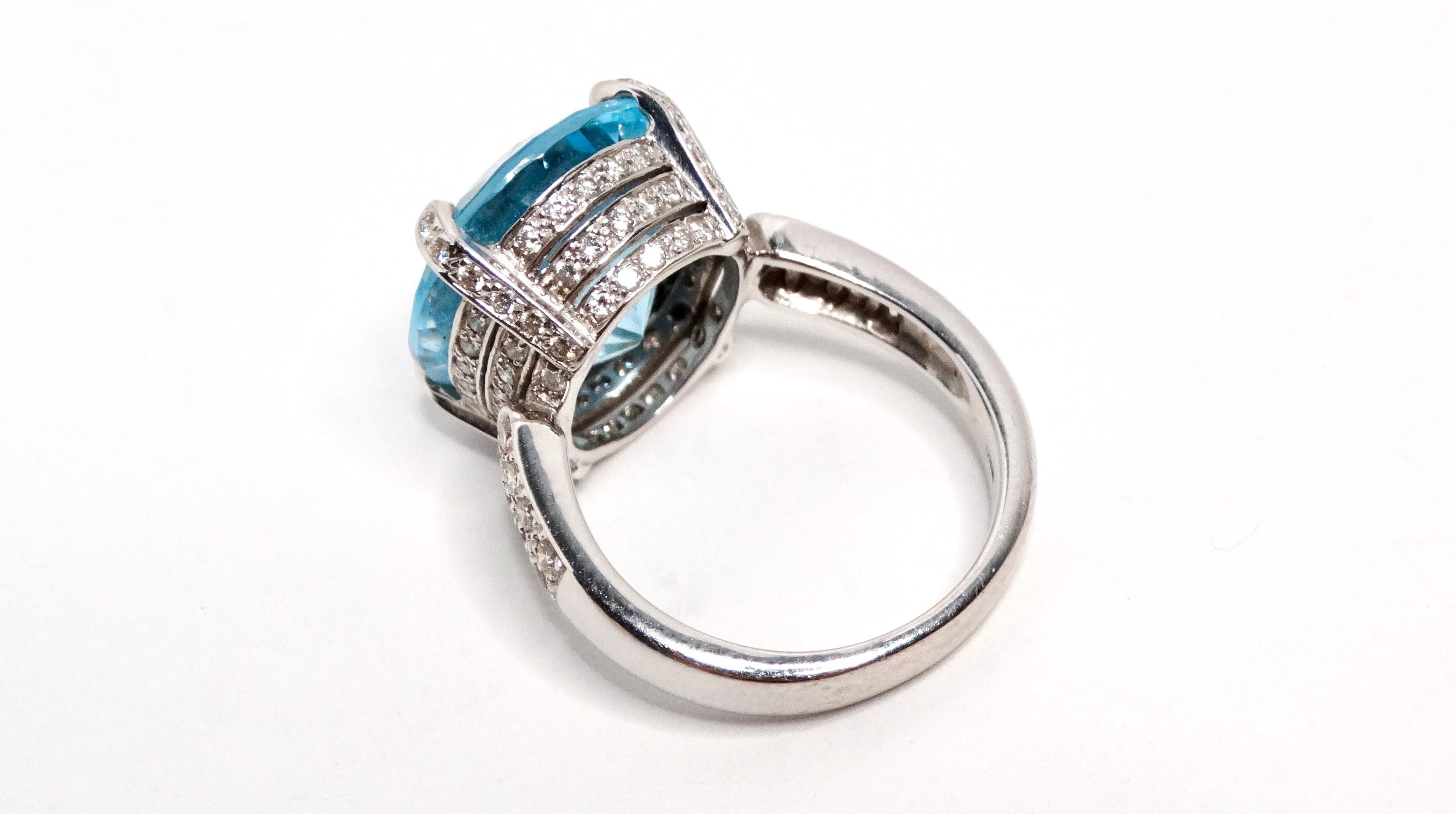 18k White Gold and Swiss Blue Topaz and Diamond Ring In Good Condition For Sale In Scottsdale, AZ