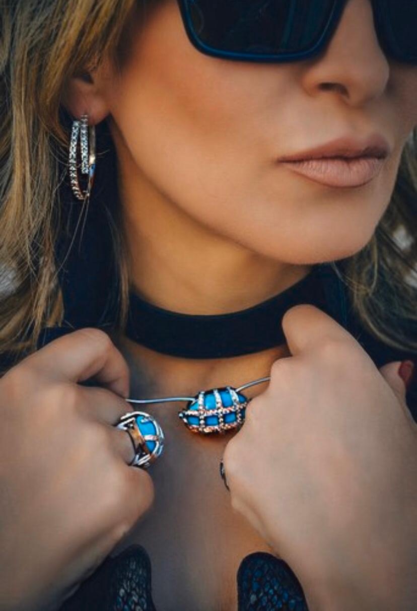 Cocktailring aus 18k Weißgold und Türkis für Damen oder Herren im Angebot