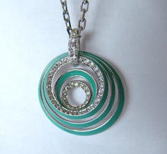 18 Karat White Gold and Turquoise Enamel 0.50 Carat White Diamonds Necklace
