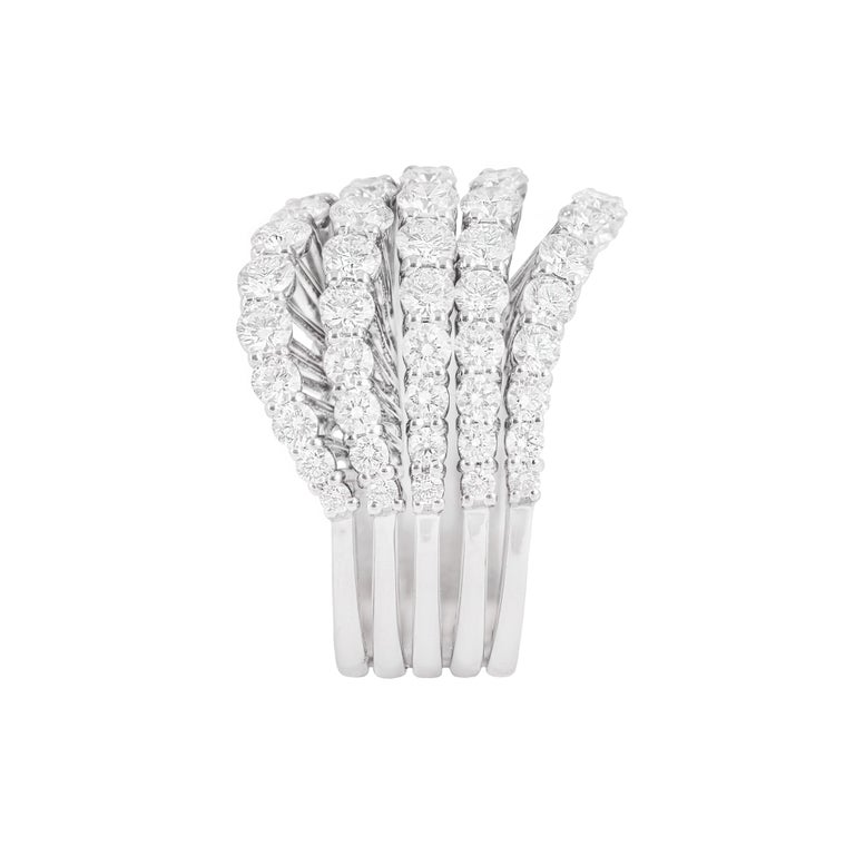 Customizable 18k White Gold and White Diamonds Waves Ring For Sale at