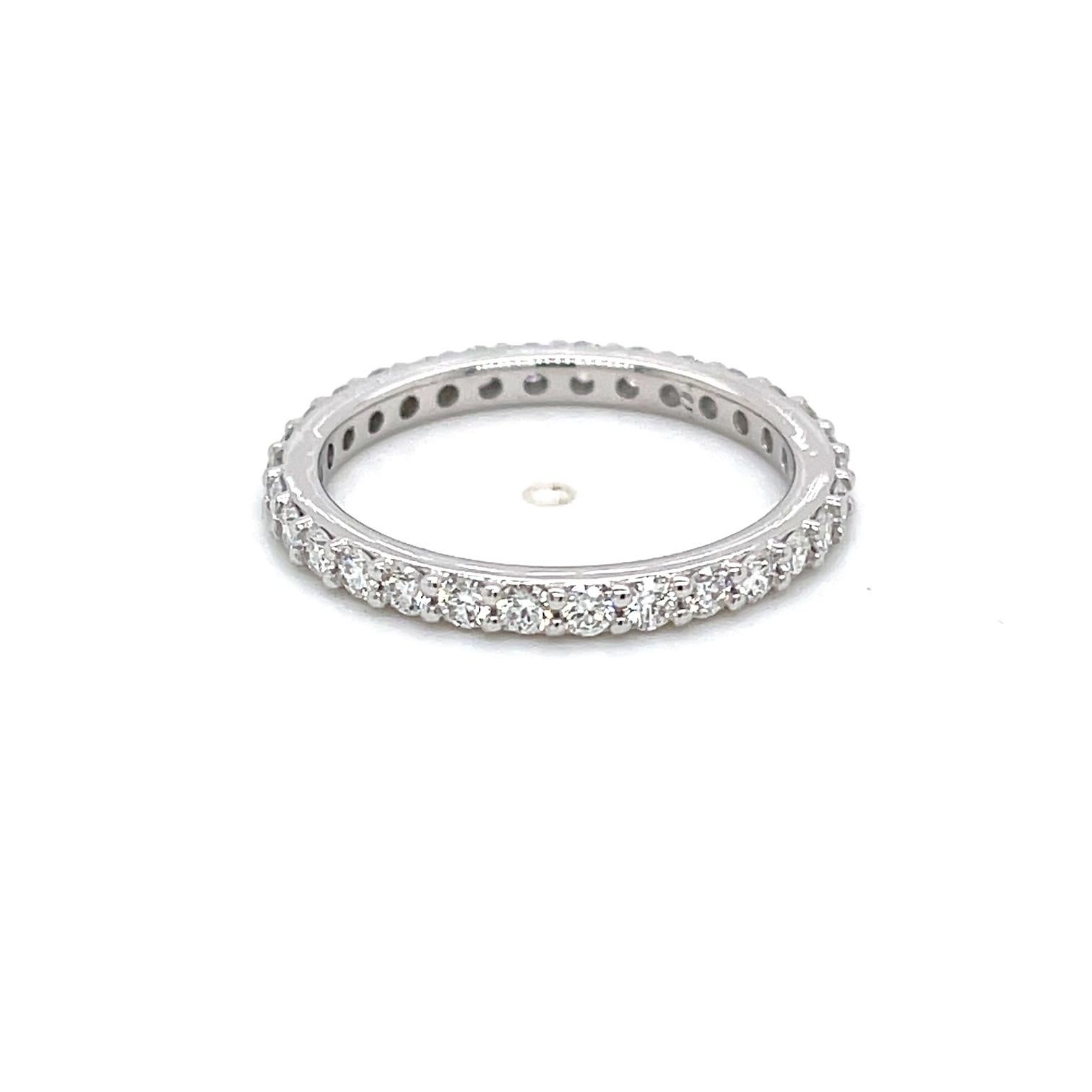 Contemporary 18k White Gold Anniversary Band with White Diamonds For Sale