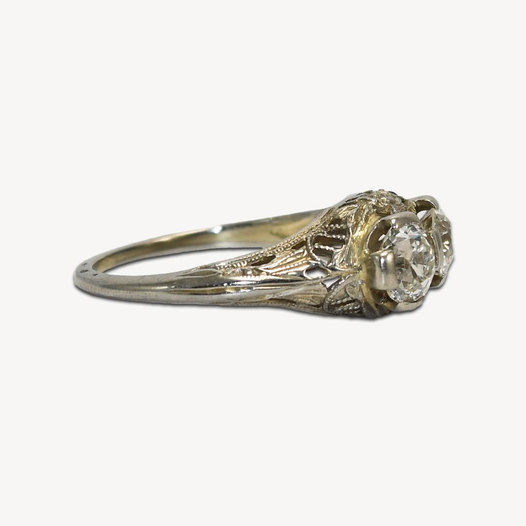Old European Cut 18K White Gold Antique Diamond Ring 0.99ct