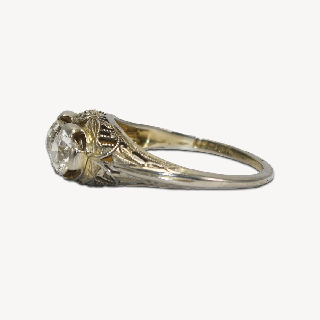 Women's or Men's 18K White Gold Antique Diamond Ring 0.99ct