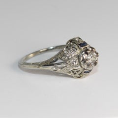18K White Gold Antique Sapphire & Diamond Ring