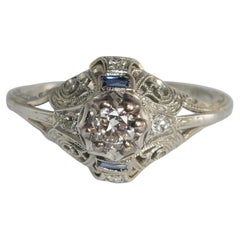 18K White Gold Antique Sapphire & Diamond Ring