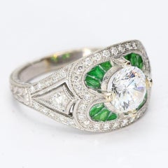 18k White Gold Antique Semi-Mount Ring CZ Center, Green Stone Accents & Filigree