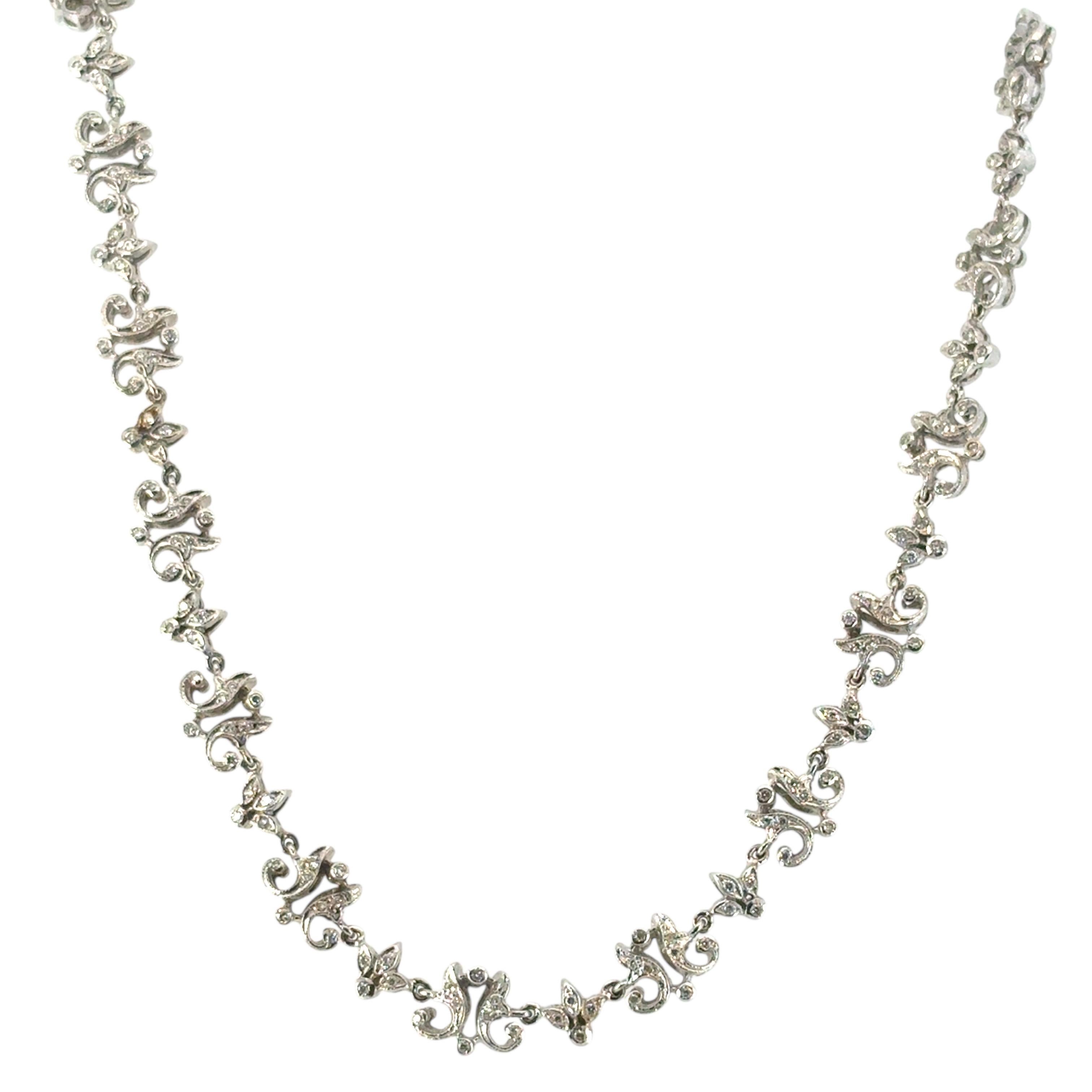 Taglio rotondo Collana floreale in oro bianco 18k con diamanti da 2,63 carati circa in vendita