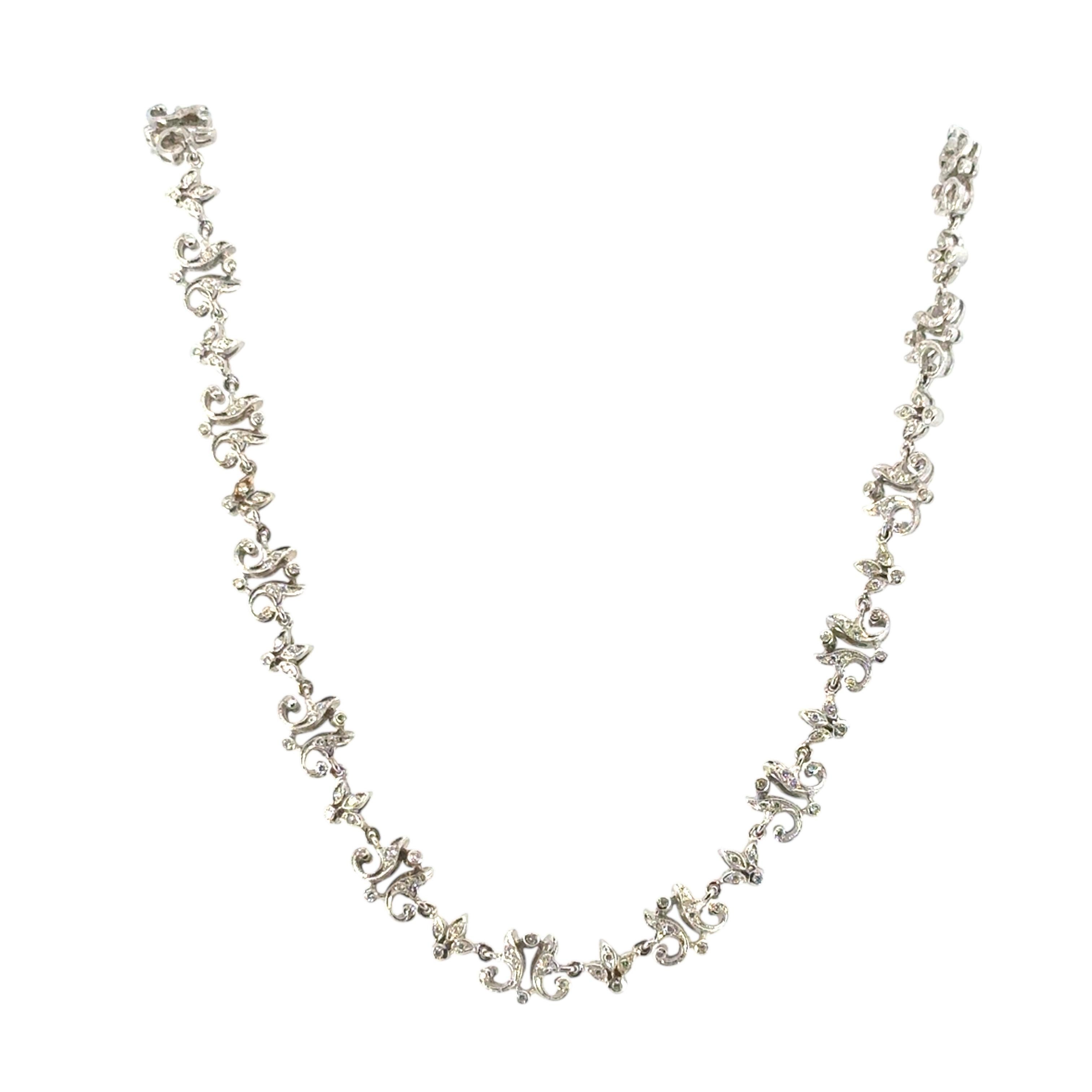 Collana floreale in oro bianco 18k con diamanti da 2,63 carati circa In condizioni ottime in vendita a Boca Raton, FL