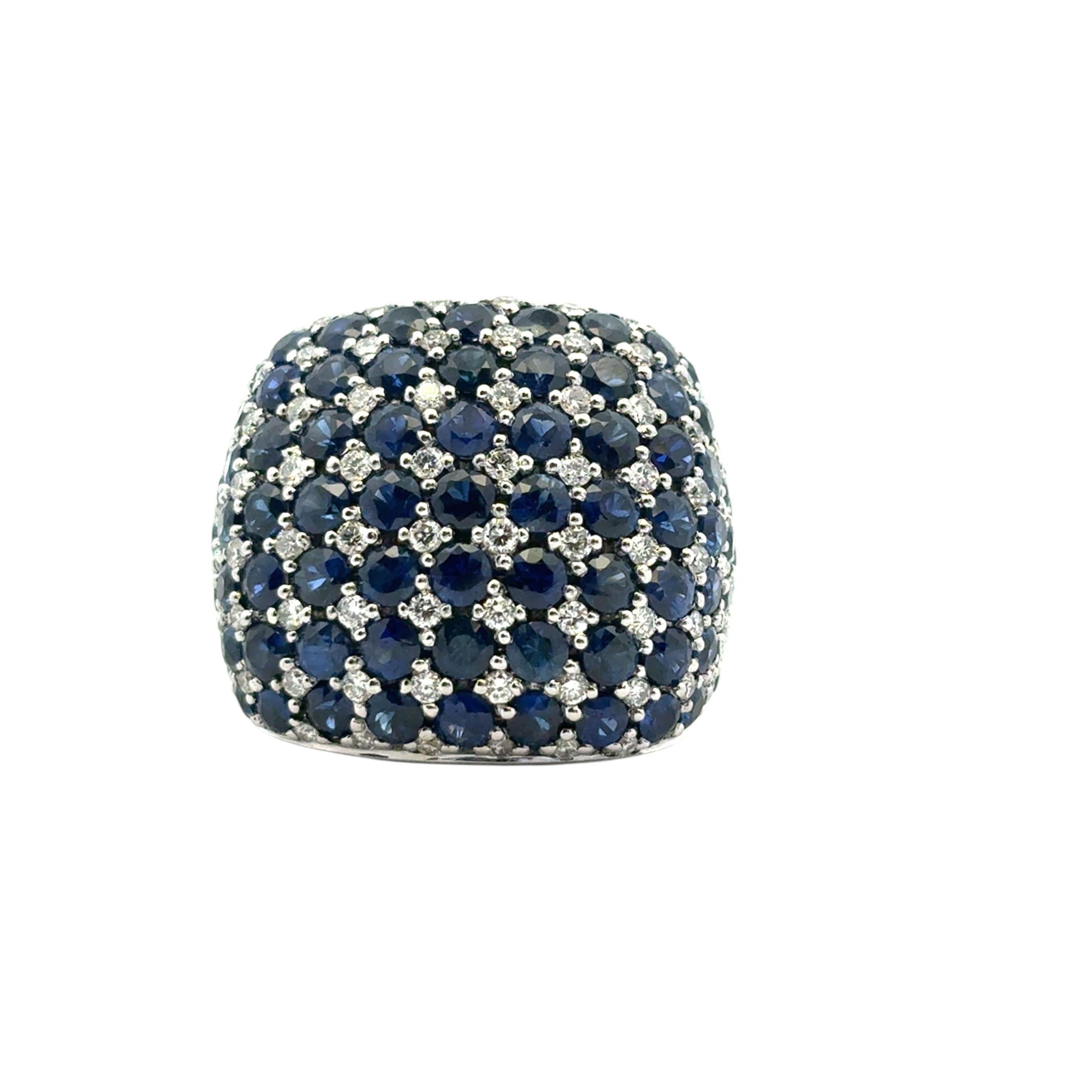Anillo Cúpula Oro Blanco 18k aprox. 4,94ctw Zafiros Azules 0,72ctw Diamantes Naturales en venta 8