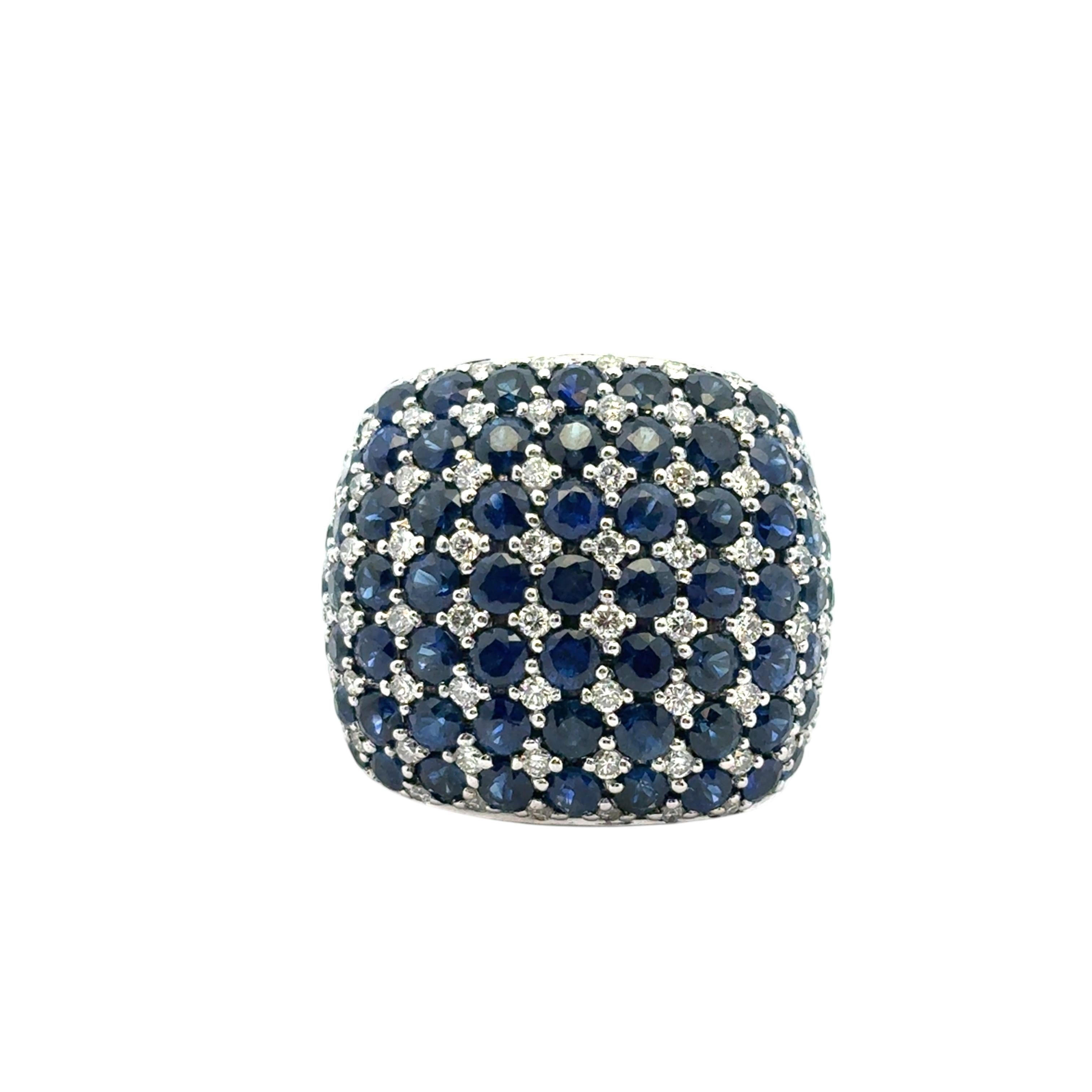 Anillo Cúpula Oro Blanco 18k aprox. 4,94ctw Zafiros Azules 0,72ctw Diamantes Naturales en venta 9