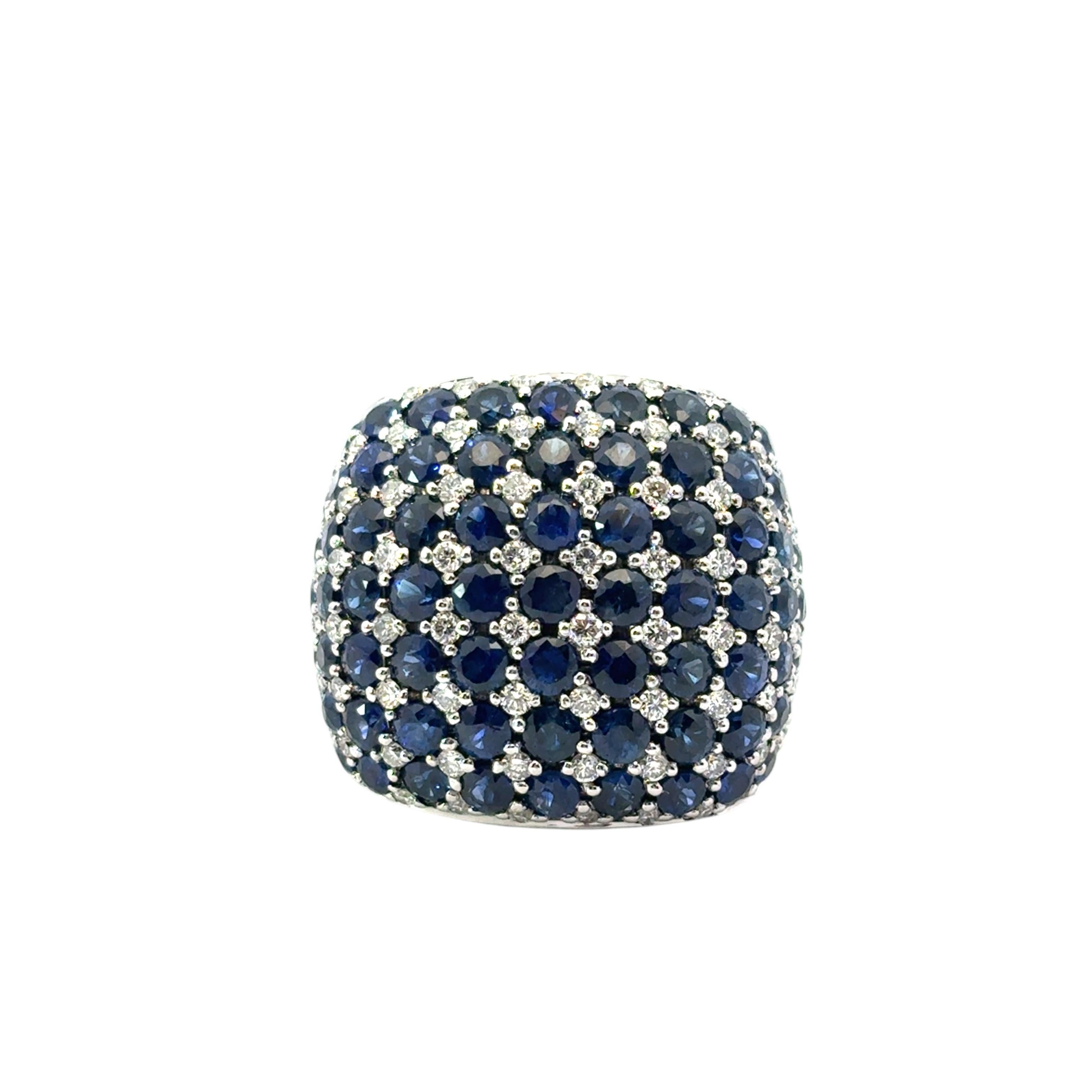 Anillo Cúpula Oro Blanco 18k aprox. 4,94ctw Zafiros Azules 0,72ctw Diamantes Naturales en venta 10