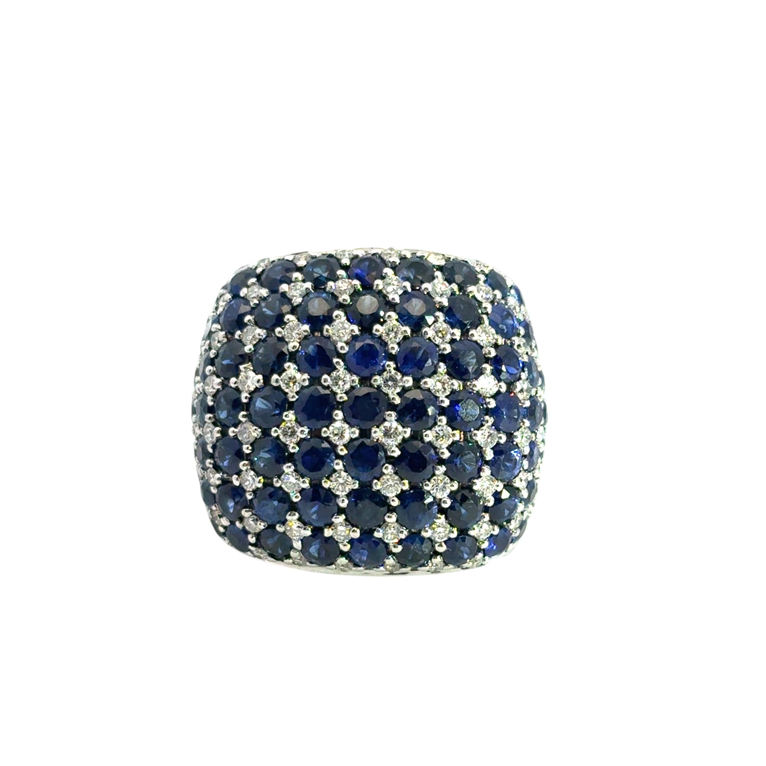 Anillo Cúpula Oro Blanco 18k aprox. 4,94ctw Zafiros Azules 0,72ctw Diamantes Naturales en venta 11
