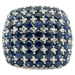 18k White Gold approx. 4.94ctw Blue Sapphires 0.72ctw Natural Diamonds Dome Ring