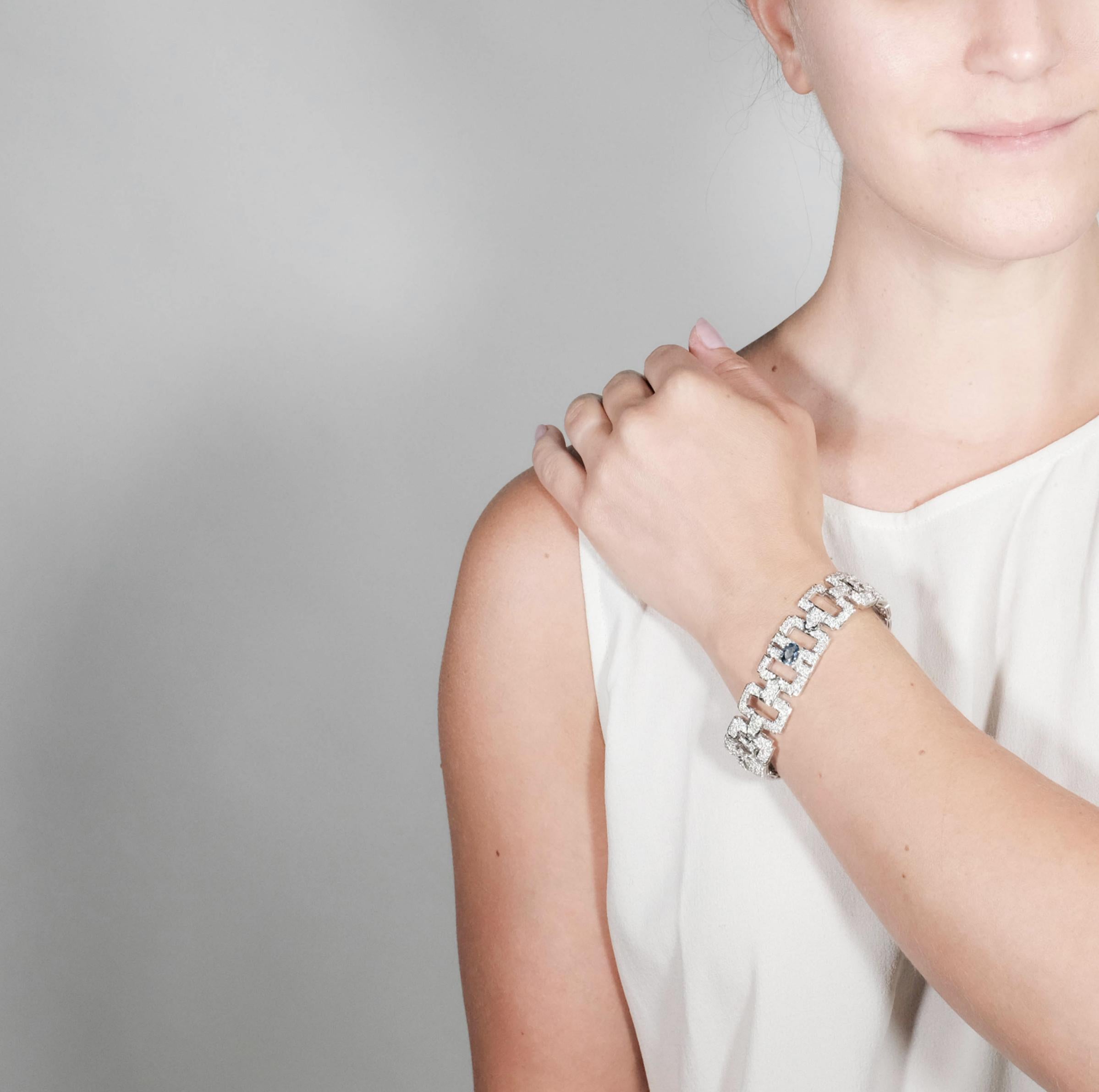 De las mujeres Pulsera de Oro Blanco de 18k, Aguamarina y Diamantes en venta
