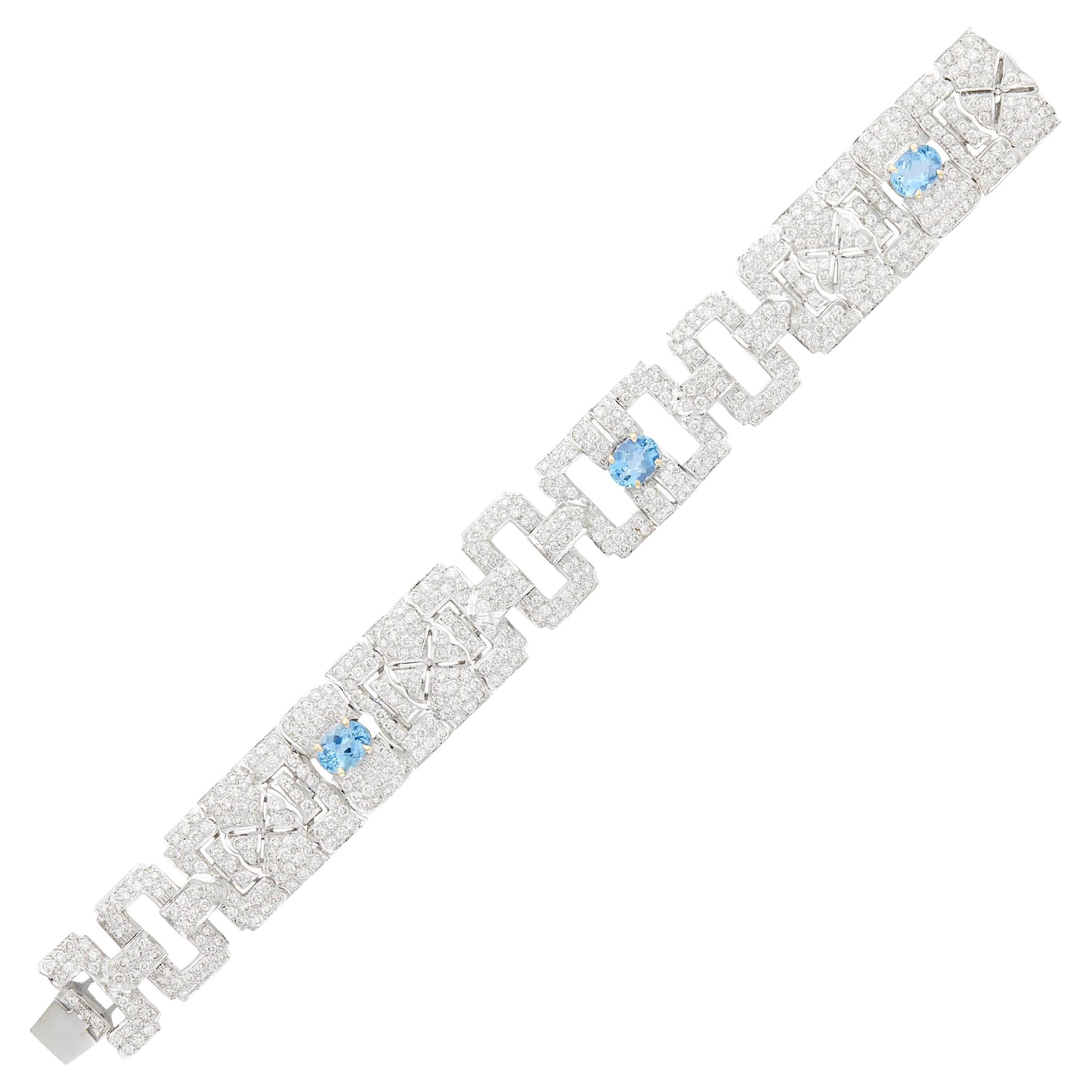 Armband aus 18k Weißgold, Aquamarin und Diamant