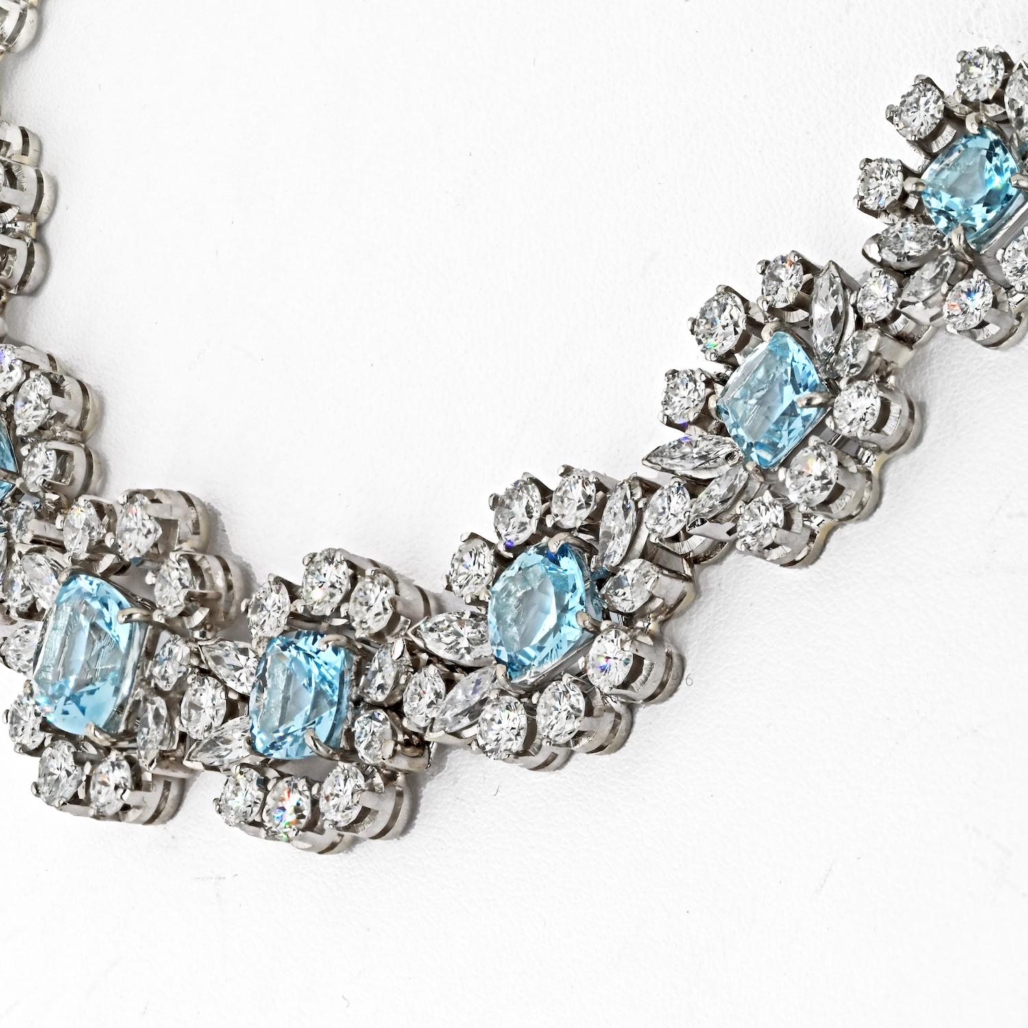 18K White Gold Aquamarine And Diamond Necklace In Excellent Condition For Sale In New York, NY