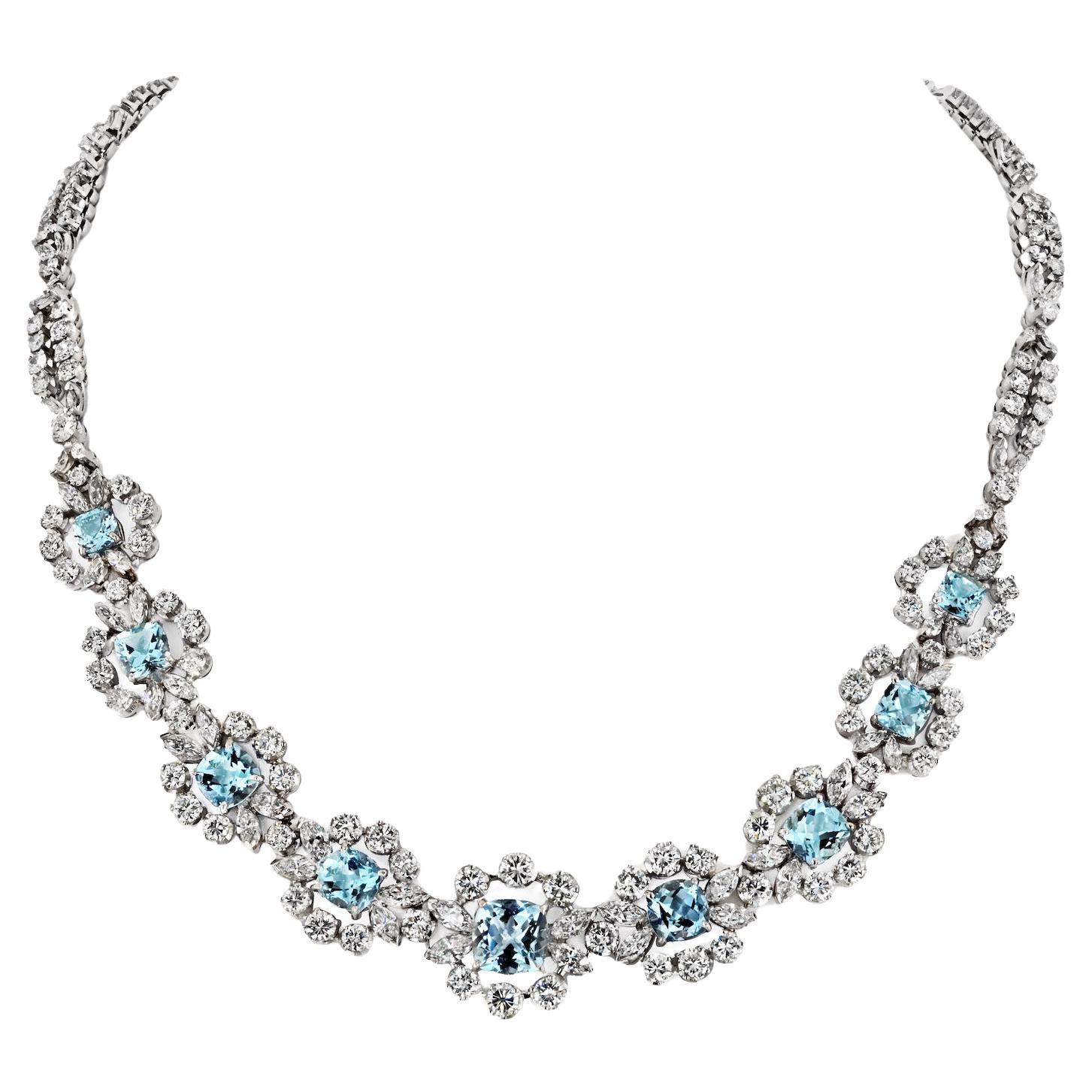 18K White Gold Aquamarine And Diamond Necklace