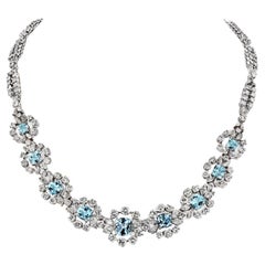 18K White Gold Aquamarine And Diamond Necklace