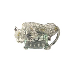18K White Gold Aquamarine and Diamond Panther Ring Size 6 #22639