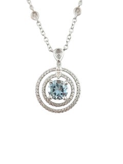 18K White Gold Aquamarine and Diamond Pendant Necklace #14748