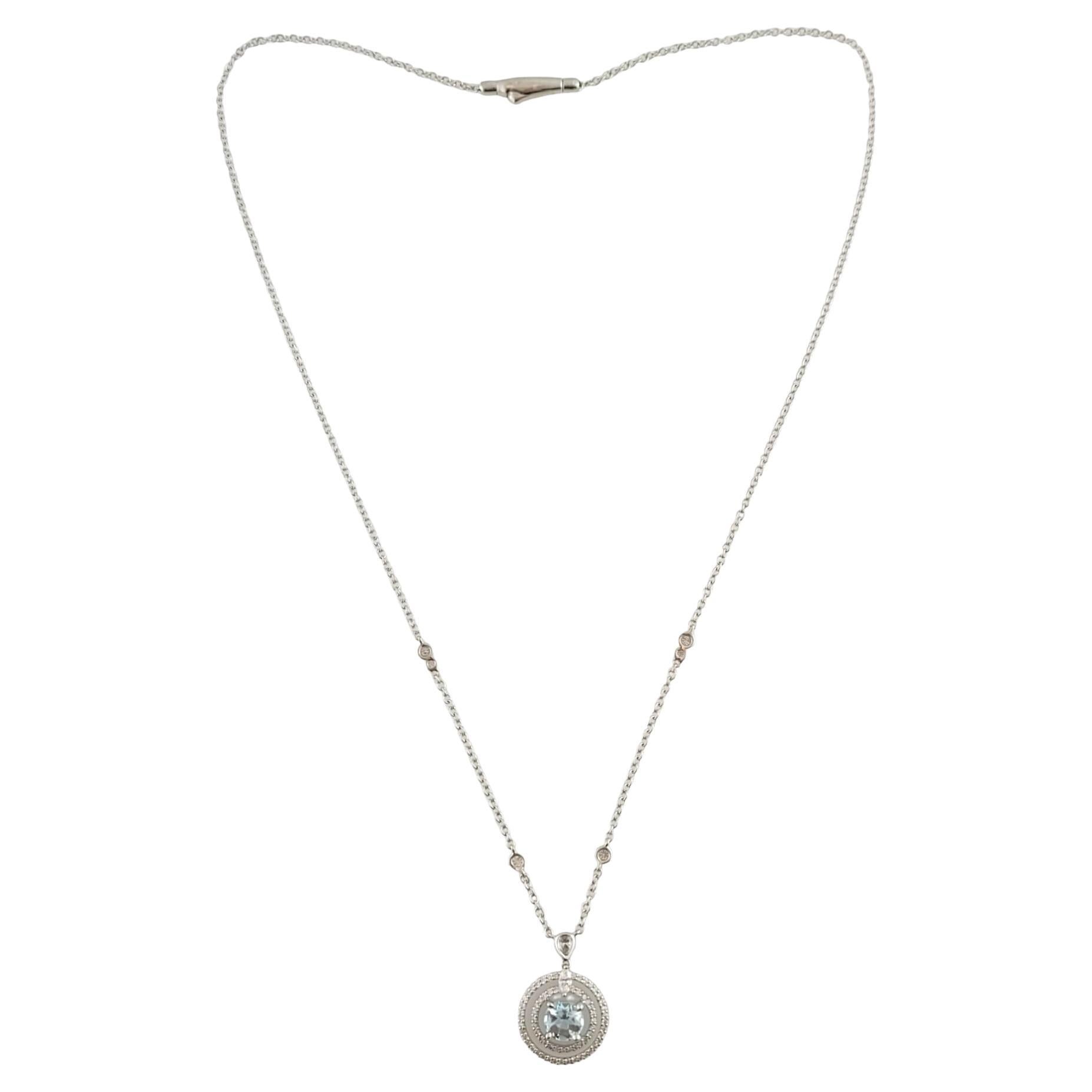 18K White Gold Aquamarine and Diamond Pendant Necklace #14748 For Sale
