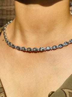 Collier de mariage en or blanc 18K aigue-marine et diamant