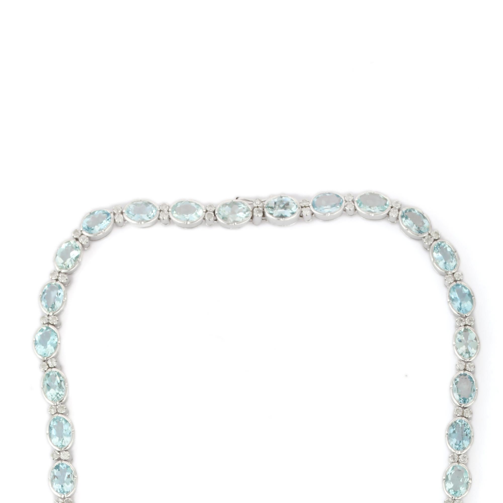Collier de mariage en or blanc 18 carats avec aigue-marine et diamants  Neuf - En vente à Houston, TX