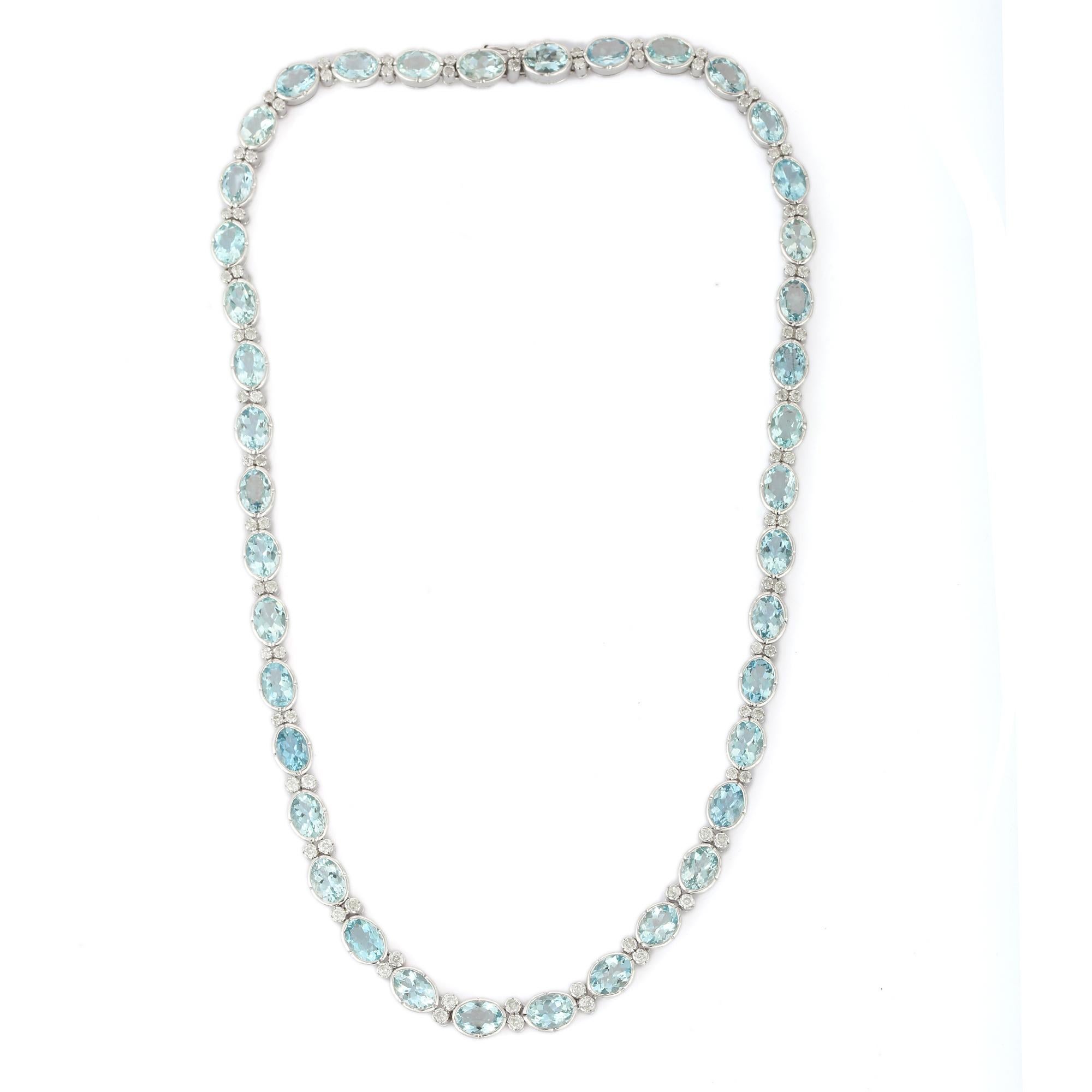 Oval Cut 18K White Gold Aquamarine and Diamond Wedding Necklace  For Sale