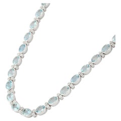 Collier de mariage en or blanc 18 carats avec aigue-marine et diamants