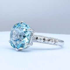 18K White Gold Aquamarine & Diamond Cocktail Ring