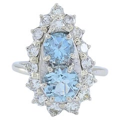 18k White Gold Aquamarine Diamond Elongated Halo Ring