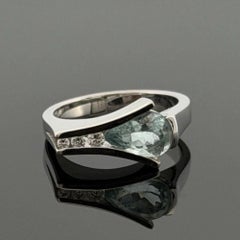 18K White Gold Aquamarine & Diamond Ring 1.20ct Pear Aquamarine 0.09ctw Size 6.5