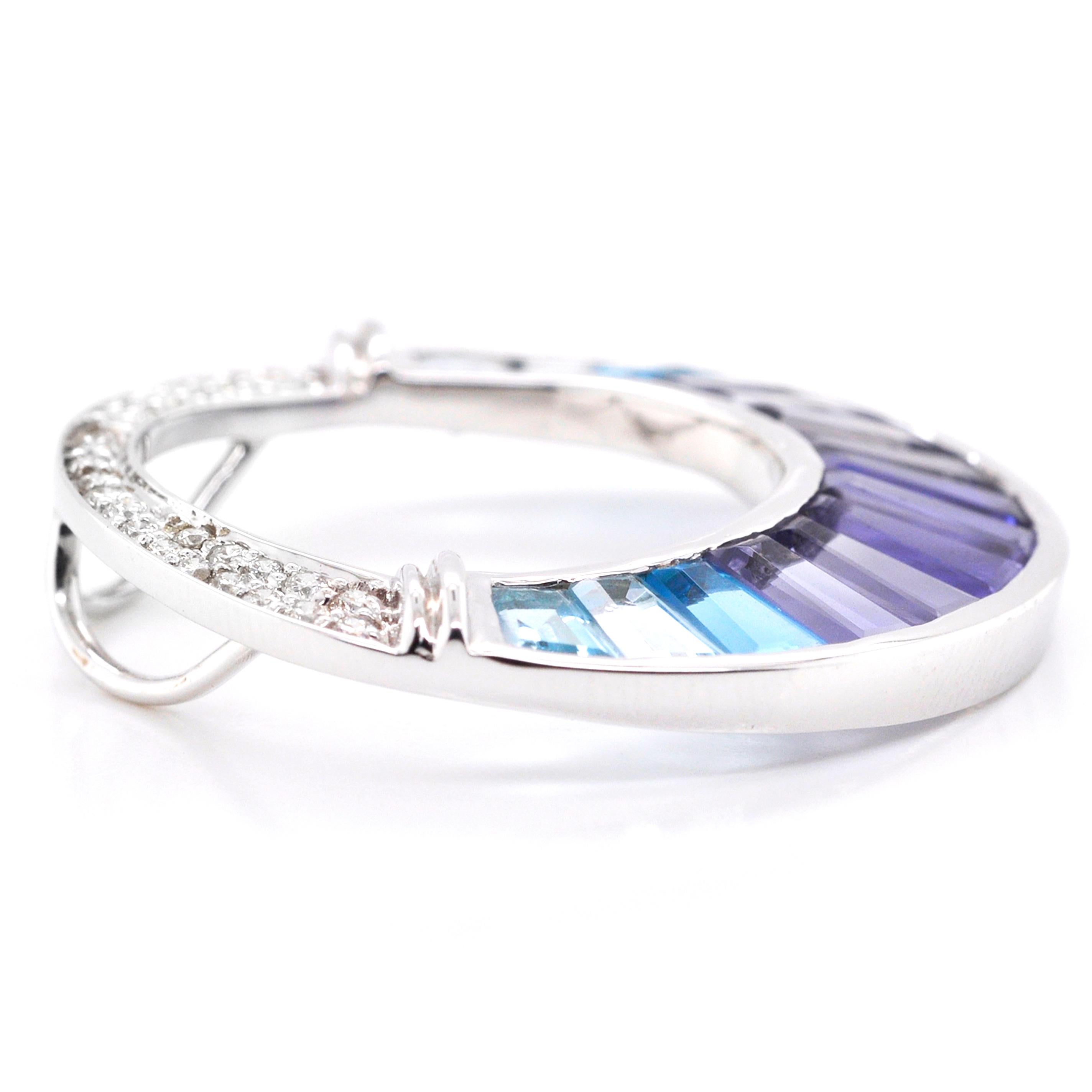 18K White Gold Aquamarine Iolite Topaz Baguette Diamond Pendant Necklace Brooch For Sale 6