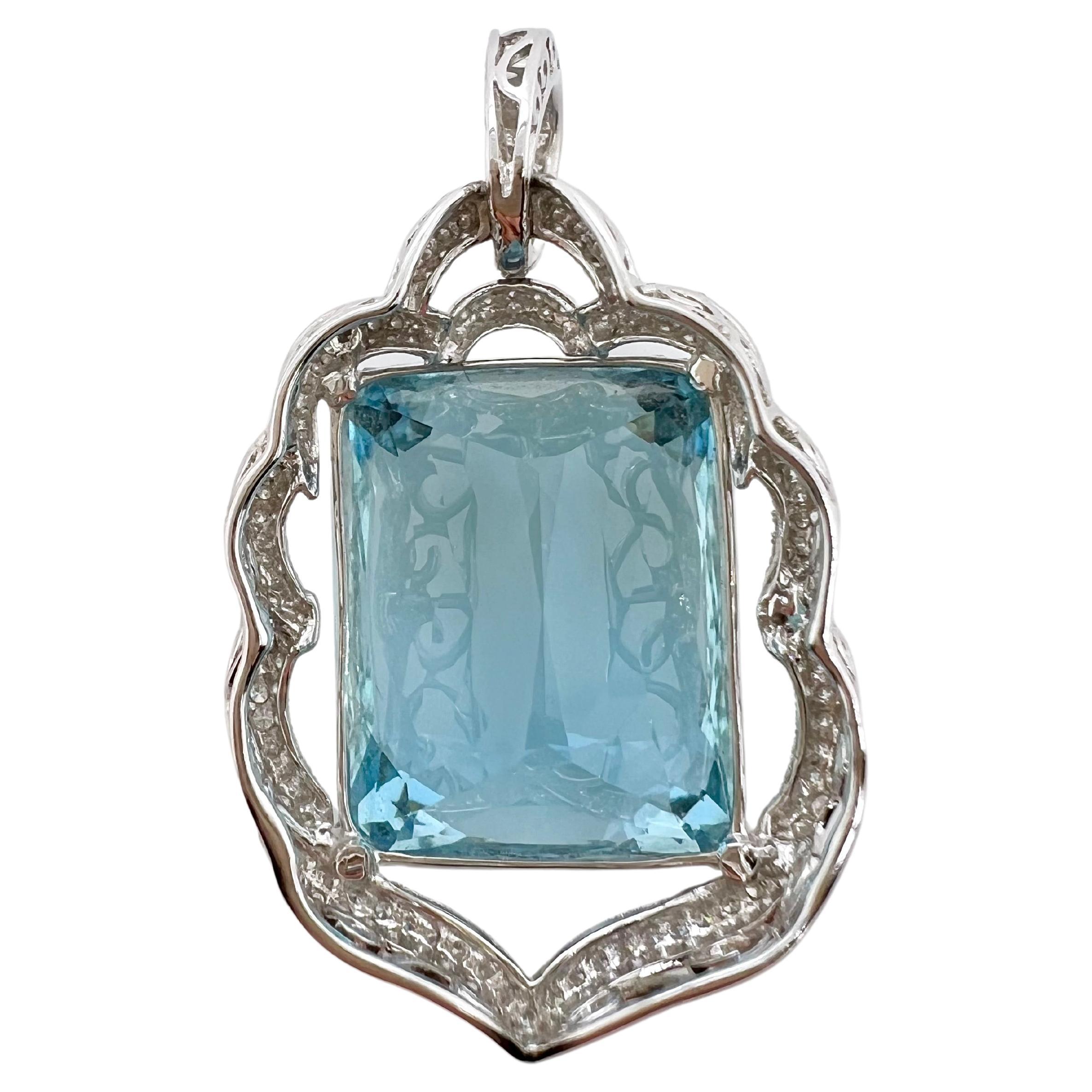 This stunning piece of aquamarine will be an heirloom piece for generations to come.  The deep, saturated blue hue in the Aquamarine is to marvel at while places in a tailored diamond pavé frame.  The round brilliant diamonds create a beautiful