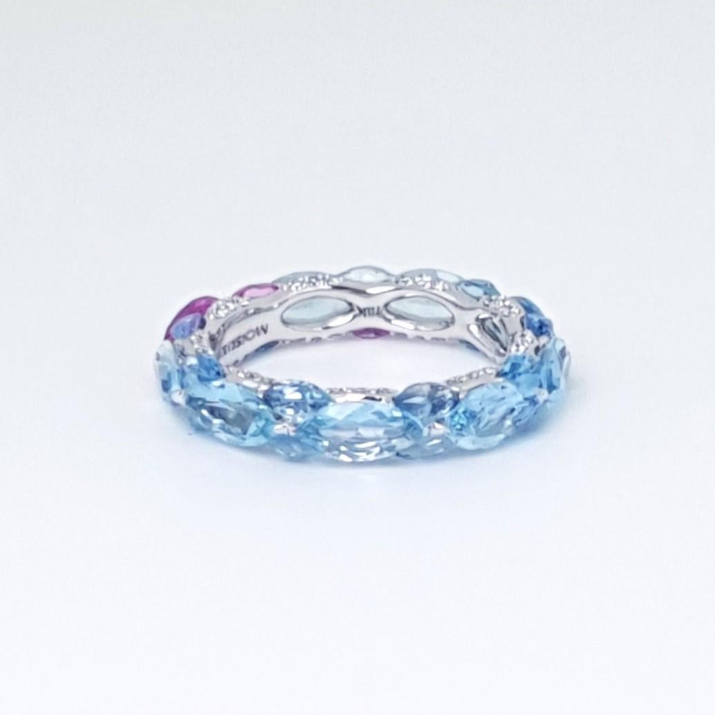 18K White Gold Aquamarine Pink Sapphire Eternity Ring by MOISEIKIN In New Condition For Sale In Hong Kong, HK