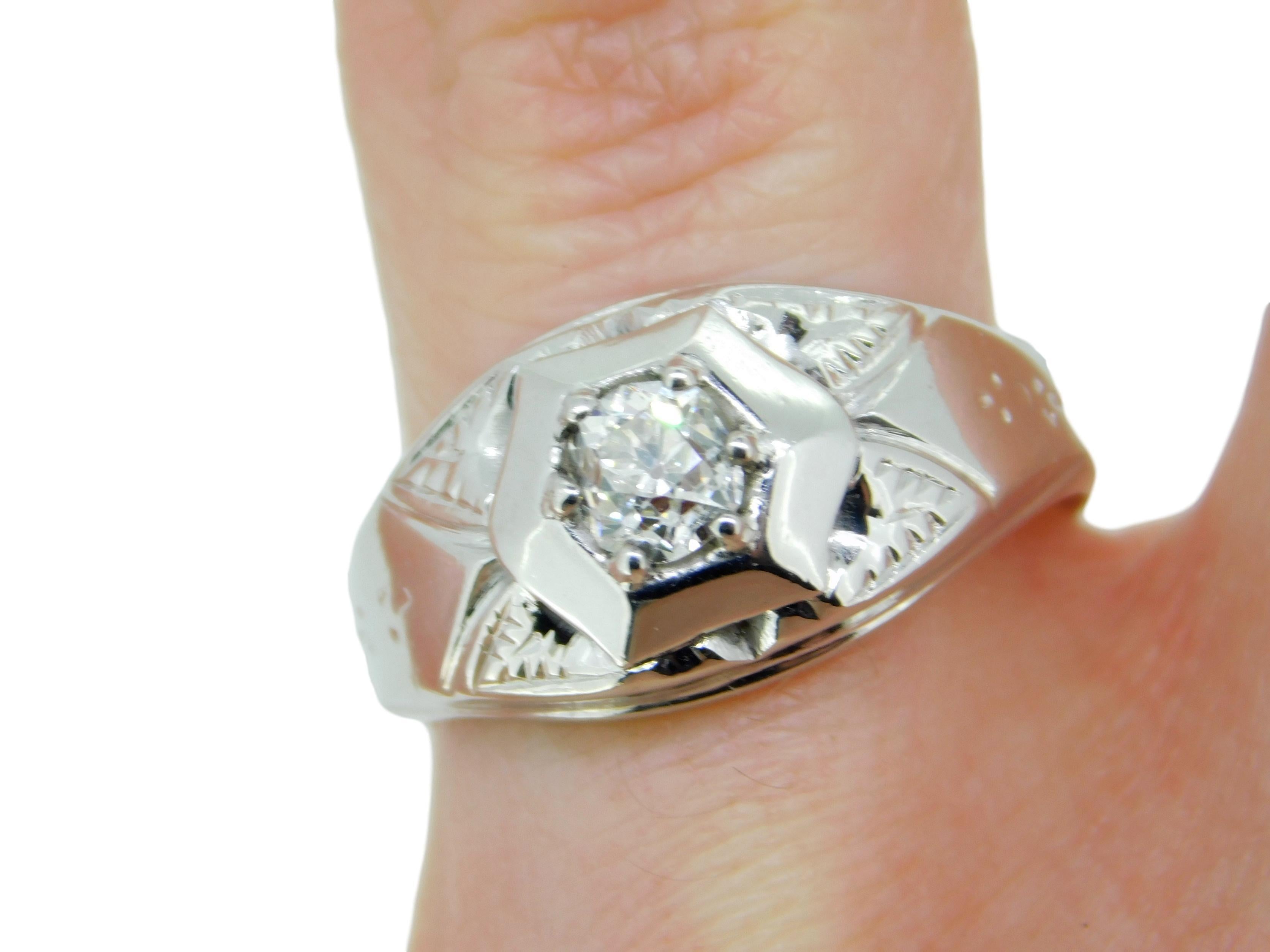 Old Mine Cut 18k White Gold Art Deco 1/2ct Genuine Natural Diamond Men's Ring '#J4636' For Sale