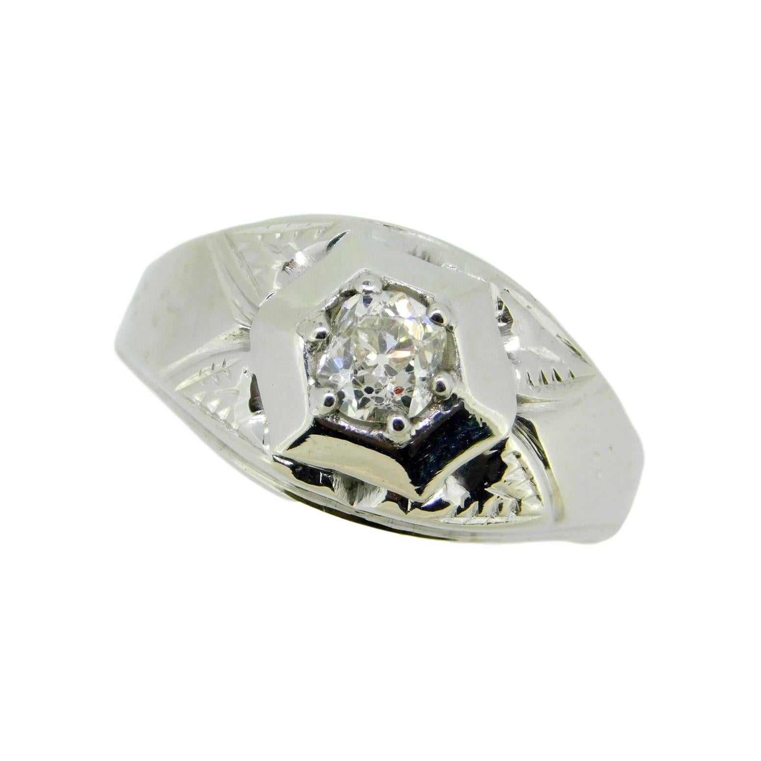 18k White Gold Art Deco 1/2ct Genuine Natural Diamond Men's Ring '#J4636'