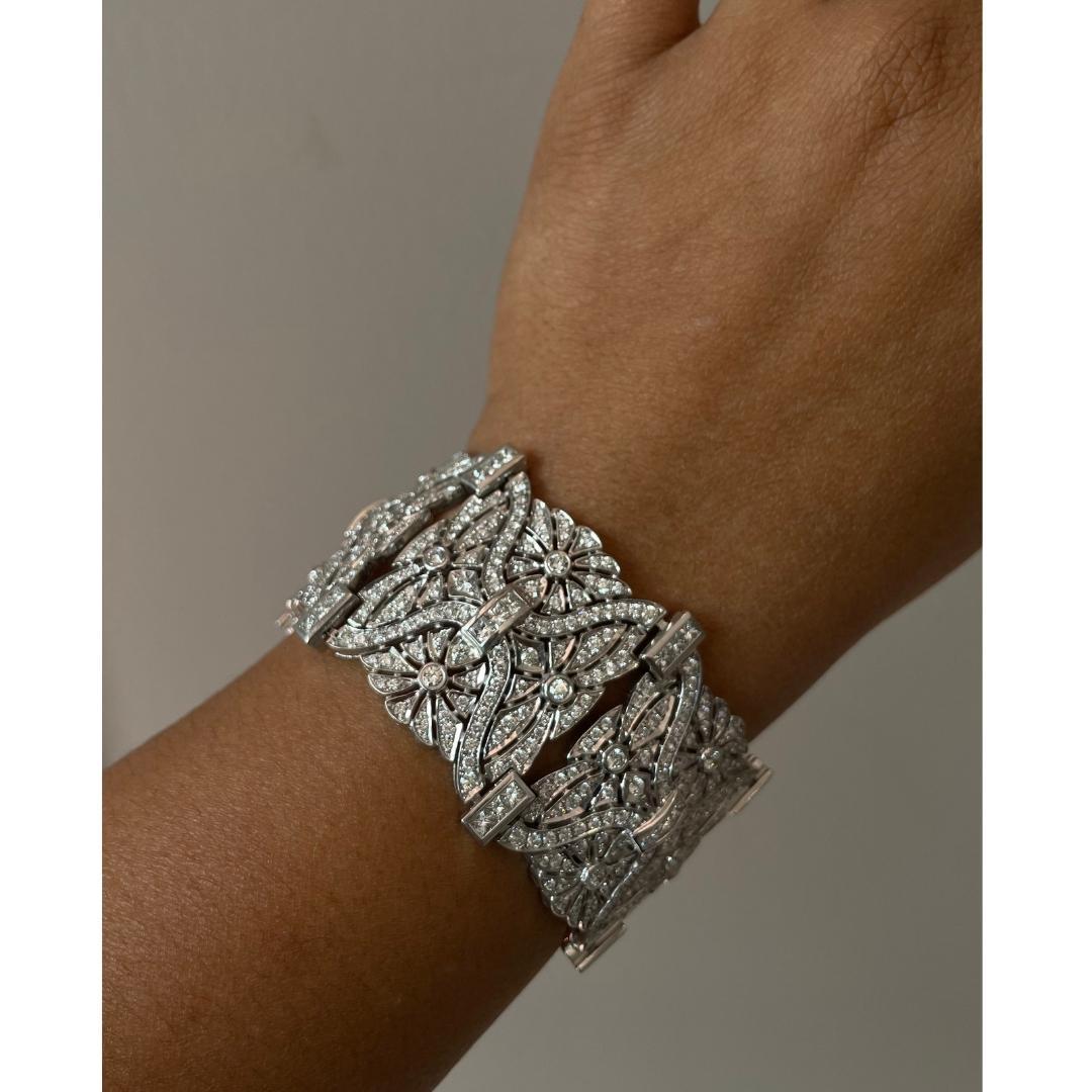 18 Karat Weißgold Art Deco Diamant-Armband (Rundschliff) im Angebot