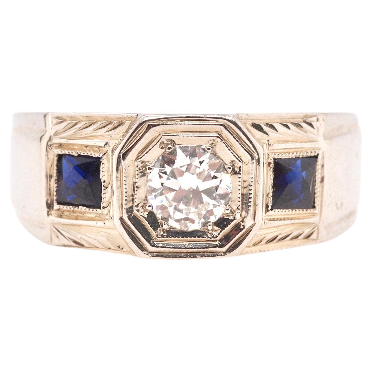 18K White Gold Art Deco 1940s Old European Brilliant Diamond Engagement Ring For Sale