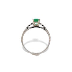 18K White Gold Art Deco .46ct Emerald Ring Size 5