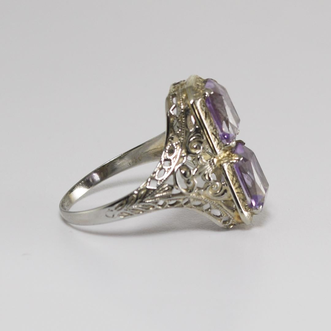 Square Cut 18K White Gold Art Deco Amethyst Ring For Sale